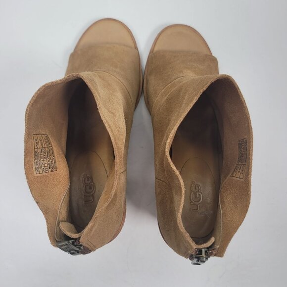 UGG Women's Brown Suede Peep Toe High Heel Ankle Boots S/N 1019996 US Size 8.5 - Picture 5 of 9